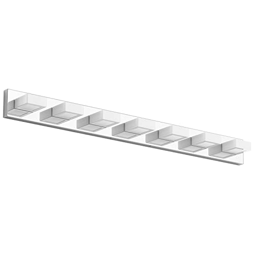 Image of Ralbay 46 inch Modern LED Chrome Vanity Lights 7 Lights Acrylic Stainless Steel LED Vanity Light Fixtures Chrome Bathroom Lighting Over Mirror