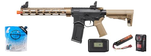 Golden Eagle Compact AEG Airsoft M4 Full Package with Lipo Battery & Charger & 3000 Counts of 0.25g BBS (7" inch MLOK) Tan