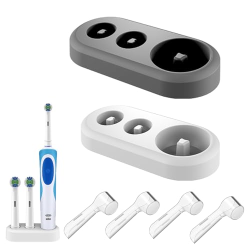 Yuiturt 2 Support Brosse a Dent Electrique avec 4 Couvre-Têtes, TransparentesPorte-Brosse à Dents Électrique Universel, Compatible avec Philips et Oral-B