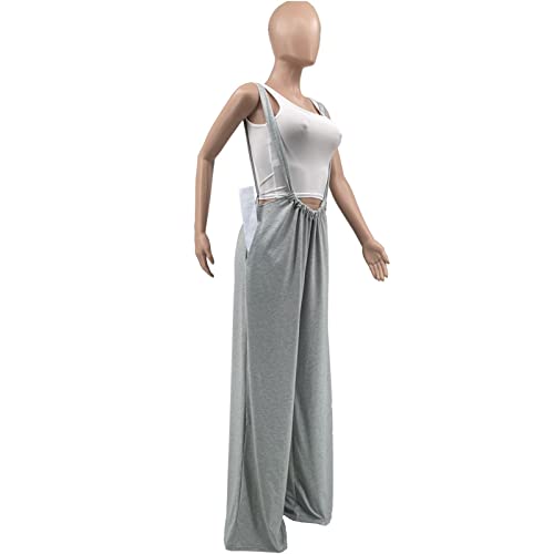 Women's Casual Sports Home Solid Color Loose Suspenders Pants Comfortable Pants Breathable Soft Baggy Pants (Grey, M)3