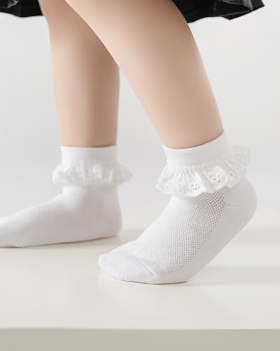 2-8Y Toddler Little Girls Cute White Ruffle Socks Dress Lace Frilly Ankle Cotton School Socks2