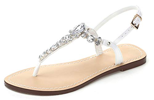 Image of Women's Rhinestone Flat Sandals, Women Flip Flops with Clip Toe RingBeadeed Rhinestone Crystal Jeweled Sandal Shoes for Summer Beach Oceanside Holiday Outdoor