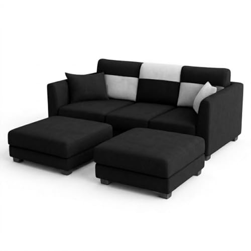 Image of SOCOZI Evanto 5 Seater L Shape Sofa Set with 2 Movable Ottomans | Flexible Layout| Soft Velvet Suede Fabric|Modern Sofa | Plush Comfort Cushions for Living Room (Light Grey-Black)
