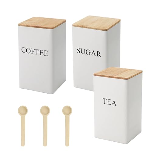 inodiref Organizador de Cocina con Tapa de Bambú y Cuchara Tarros de Almacenamiento de Café Recipientes de Cocina Porta Azúcar Cuadrado para Café Azúcar Té