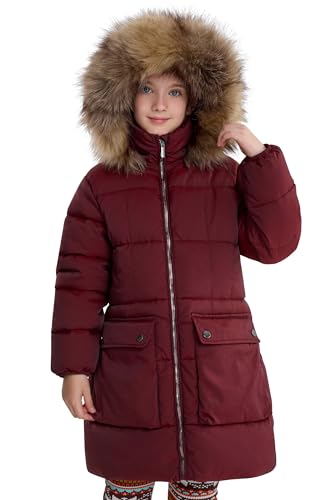 maoo garden Girls Puffer Winter Coat Faux-Down Heavyweight Snow Parka Fuzzy Fur Lining Hood Water-Resistant Long Jacket