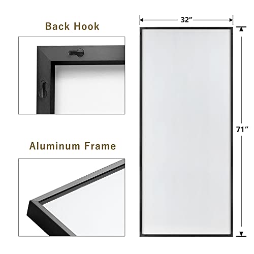 Neutype Full Length Mirror Dressing Mirror With Standing Holder 71"X32" Large Rectangle Bedroom Floor Mirror Wall-Mounted Mirror Hanging Leaning Against Wall Black #TOP6