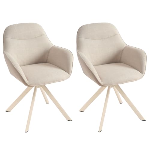 Goeurvant Esszimmerstuhl Beige mit Armlehne 2er Set drehstuhl Esszimmer Küchenstuhl Polsterstuhl aus Polyester mit Metallbeine und Rückenlehne für Esszimmer Küche Büro