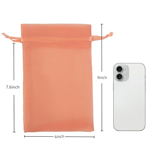 Image of QIANF 20 Pcs Orange Small Organza Bags 6X9 inch for Wedding Favors with Drawstring, Mini Mesh Gift Bags Jewelry Pouch for Candy Bridal Shower Party Favor Baby Shower Christmas
