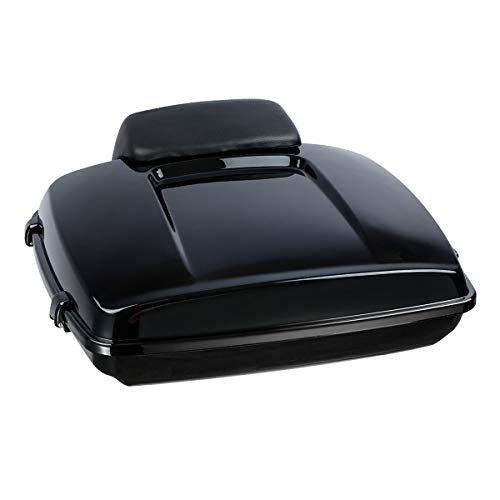 SLMOTO Motorcycle Luggage Razor Tour Trunk with Backrest Pad fits for Harley Touring Models Road King Road Glide Street Glide Electra Glide Ultra-Classic 2014-2023,w/Black Latches Kit Vivid Black - Thumbnail 4