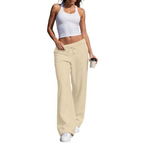 XINGJIAARTS Barrel Leg Sweatpants Women Low Rise Drawstring Wide Leg Sweat Pants Casual Athletic Jogger Pants with Pockets Beige XX-Large (xx_l) - image 4