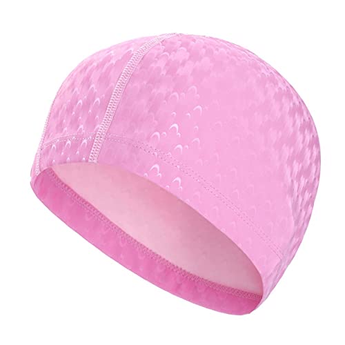 ETZRYSYB Gorro de natación con revestimiento de poliuretano para hombres y mujeres, gorro de natación con piel de tiburón brillante, elástico, impermeable, protección de oídos para adultos (rosa)