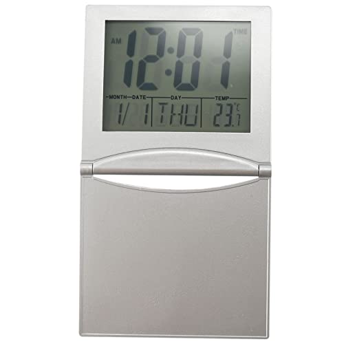Pylorixz Mini RéVeil de Voyage, Horloges Pliables de Bureau D'Affichage LCD NuméRique avec Minuterie de Date de TempéRature de RéTroéClairage Snooze 12 / 24Hr