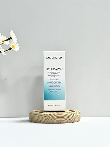 ENDURAPEP HYDRAVIVE Hyaluronic Acid Serum with Vitamin B5 and Collagen Amino Complex, Hydrating, Anti-Aging, For All Skin Types, Face, Neck, Hands, Fragrance-Free, 30mL/1 fl oz