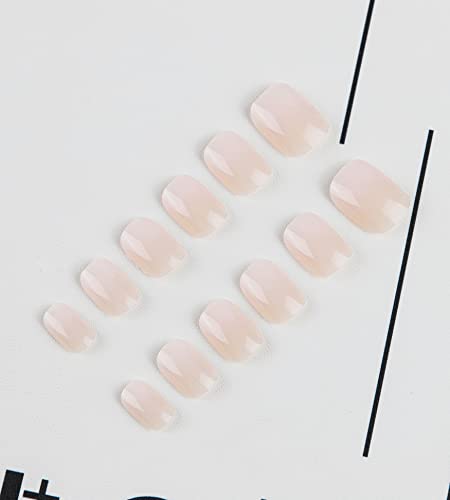 24 Pcs Ombre Press On Nails Short, Square Fake Nails With Nail Glue, Pink White Ombre Glue On Nails False Nails For Women #TOP2