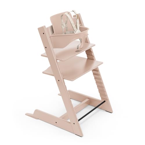 Image of Stokke Tripp Trapp High Chair 2, Serene Pink - Includes Chair + Baby Set with Removable Harness for Children 6-36 Months - Adjustable, Ergonomic & Easy to Clean