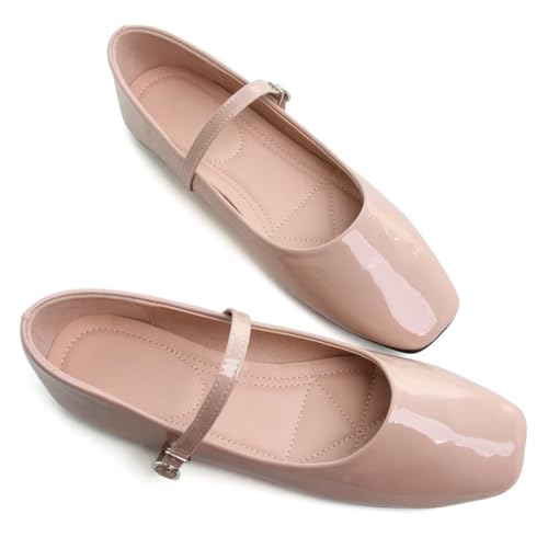 Image of TN TANGNEST Leather Flats for Women Retro Mary Jane Flats | Comfortable Square Toe Slip On Flats with Buckle Strap, Soft Work Flats Office Shoes