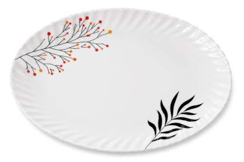 Image of Melvio Premium Floral Melamine Dinner Set for Family Dining, Elegant Printed Crockery Set with Dinner Plates, Quarter Plates, Bowls, Serving Bowls with Lids & Spoons, Lightweight (Dinner Set 18Pcs)