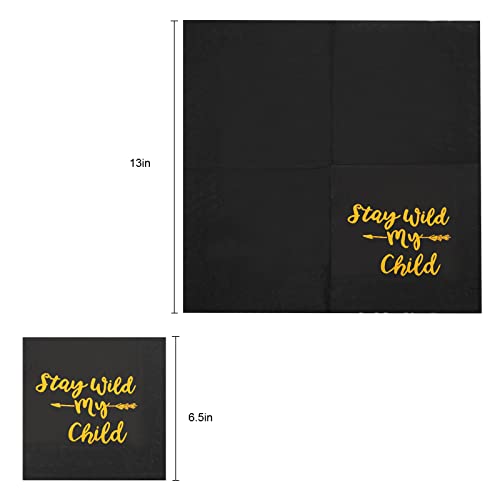 Baby Shower Napkins, Apriciti Cocktail Napkins With Gold Foil Disposable Luncheon Dinner Napkins Party Supplies, Stay Wild My Child" Perfect For Baby Shower Party Decorations (20 Count, Black Child) #TOP1