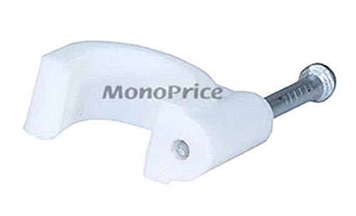Image of Monoprice 104061 RG6 Quad Shield CL2 Coaxial Cable with F Type Connector White & Circle Cable Clips with Steel Nail, 10mm, 100pcs /Pack White