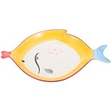 OSALADI Kreativer Keramik Teller Fischform Rot Gelb Lebensmittelbehälter Multifunktional Glatte Oberfläche Picknick und Party Tablett