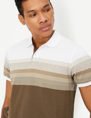 Image of Max Men's Half Sleeves Cotton Blend Regular Fit Striped Polo T-Shirt