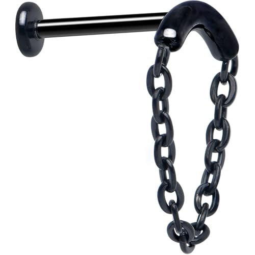 Body Candy 18G ASTM F-136 Titanium Hidden Helix Flat Back Earring Cartilage Chain Dangle Black Helix Earring 5/16"3