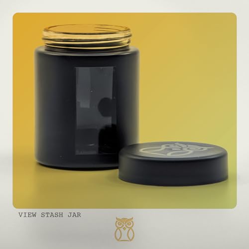 Stash Jar Odor Resistant Containers (4 oz) Viewing Jars for Herbs, Spices, Coffee, Tea & More; Airtight Jars, Thick UV Protection Glass, Odor Resistant Herb Storage (Set of 4) (Matte Black)