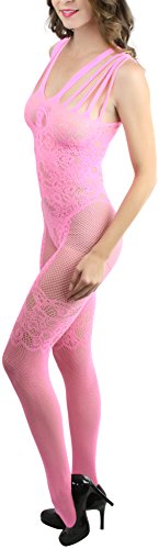Image of ToBeInStyle Women's Bodystocking Crotchless Peek-A-Boo Fishnet Lace Bodysuit
