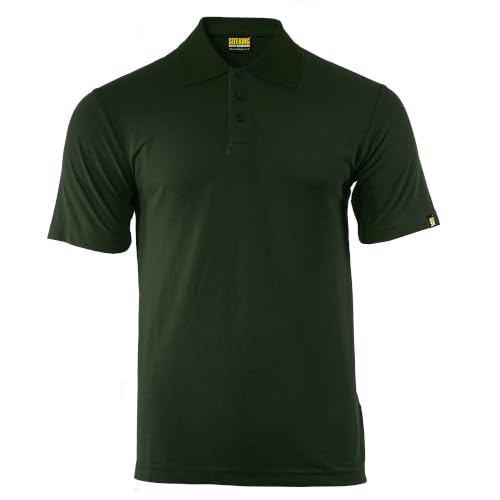 Image of SITE KING Mens Premium Work Short Sleeve Polo T Shirts (Bottle Green, 5XL) | A durable 50/50 polycotton work polo with a knitted collar, taped neck and self-coloured 3-button placket.