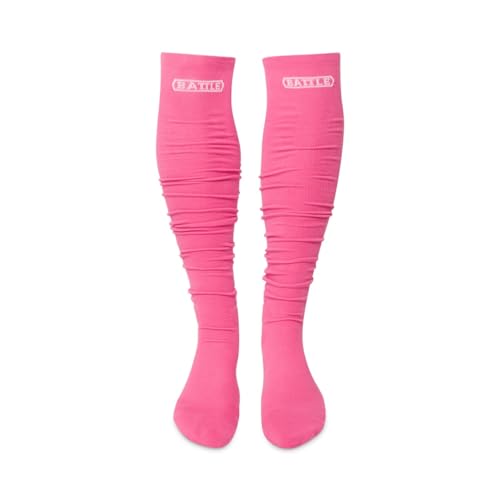 Battle Calcetines deportivos largos de fútbol, calcetines deportivos acolchados extra largos para hombres y niños, Rosado, Large/X-Large