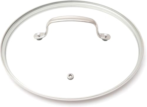 Nuwave 23,4cm tapa ventilada de vidrio templado para cazuela de 4,7L, 7,6L y 24cm, apta para horno hasta 176,67°C, resistente a roturas, apta para lavavajillas, con borde y mango de acero inoxidable