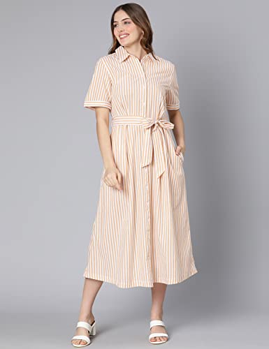 Image of oxolloxo Women Cotton Half Sleeves Shirt Style Party Dress
