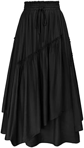 Scarlet Darkness Long Skirts for Women Renaissance Costume Pirate Maxi Skirt Plus Size with Pockets Black S