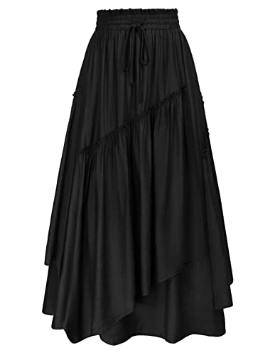 Scarlet Darkness Long Skirts for Women Renaissance Costume Pirate Maxi Skirt Plus Size with Pockets Black XL