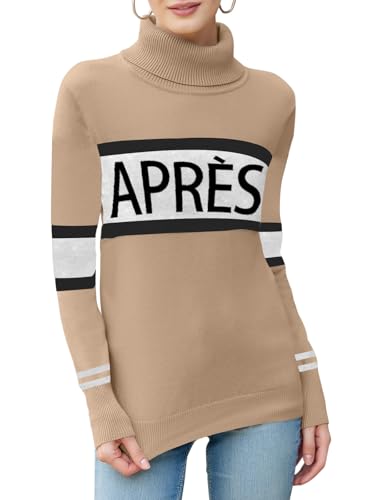 ALPSWARE Women Turtleneck Sweaters Stripe Sleeve Lightweight Shirts Apres Ski