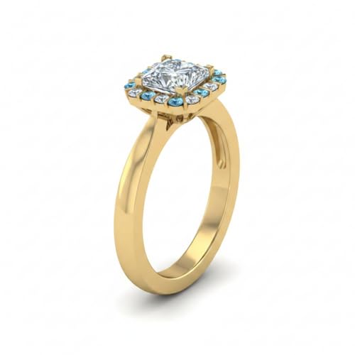 Image of Choose Your Gemstone Floating Halo Diamond CZ Ring Yellow Gold Plated Princess Shape Halo Engagement Rings Everyday Jewelry Wedding Jewelry Handmade Gifts for Wife US Size 4 to 12