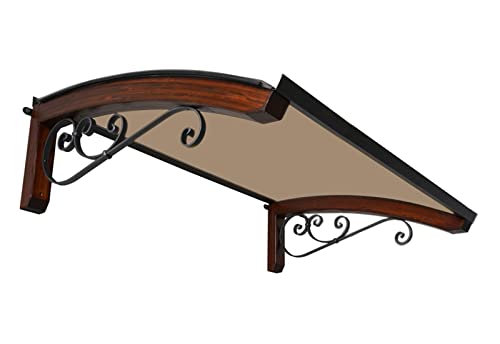 Pensilina da esterno in legno lamellare, copertura in policarbonato compatto Bronzato, Modello Legno Riccio, dimensioni 100 x 150 cm, colore legno Noce scuro