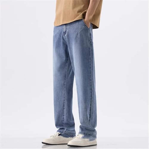 Men's Thin Soft Jeans, Mid-Rise Straight Casual Wide-Leg Pants Zipper Street Jeans2