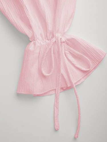 CIDER Women Asymmetrical Neck One Sholud Lantern Long Sleeve Knotted Ruffle Hem Casual Blouse4