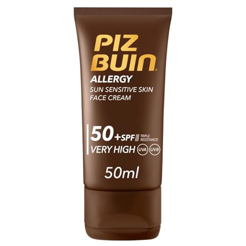 Piz Buin, Allergy Protector Solar Facial, SPF 50+ Protección Muy Alta para Pieles Sensibles al Sol, 50 ml