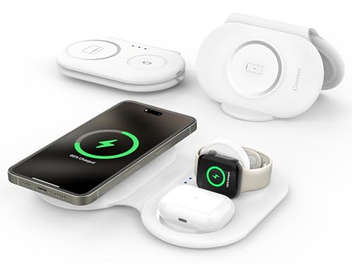 3 in 1 Wireless Charging Station, Magnetic Wireless Charger, Foldable Charger 3 in 1, Travel Charger for iPhone 15/14/13/12 Series, AirPods Pro/3/2, iWatch 2-9/Ultra (Adapter Included)