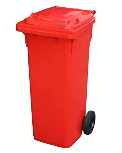 BritishBins Red 140 ltr Wheelie Bin - Mid Size Household Wheelie Bin (For Many Councils) - Tough & Durable - For All Your Outdoor Rubbish & Recycling - EN840 Certified & Tested