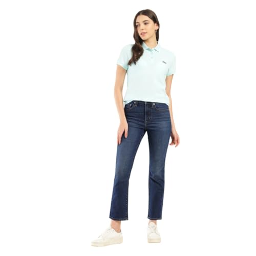 Image of Women's High Rise 724 Slim Straight Fit Blue Jeans