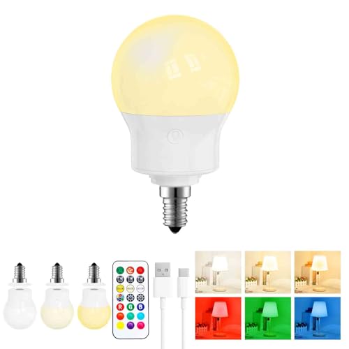Bombilla LED Recargable E14 con Mando a Distancia, Regulable, Magnética, con Batería, 3 Temperaturas de Color + 9 Colores RGB, 480LM, 3 Timers, para Lámparas sin Corriente, Camping y Emergencia 1 Pack