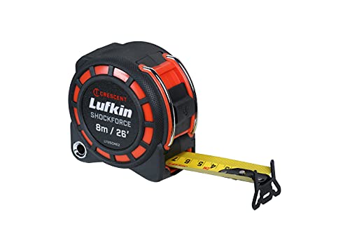 Lufkin L1125CME2 3cm / 1-3 / 16 x 8m / 26 'Shockforce Cinta Métrica de Doble Cara, Prueba de Caída de 30 Metros - Versión de Hoja Amarilla