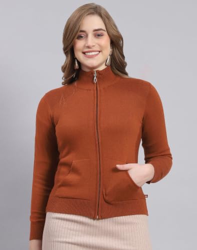 Image of Monte Carlo Women Regular Fit Full Sleeve Solid T Neck Winter Cardigan (Pack of 1)