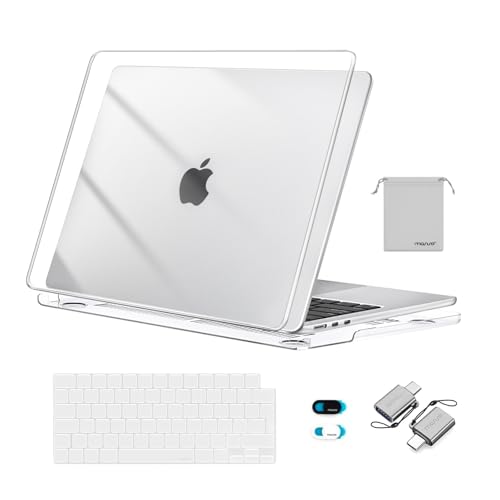 MOSISO Custodia Compatibile con MacBook Air 13 Cover M5 M4 M3 M2 2026-2022 A3449 A3240 A3113 A2681, Case per MacBook Air 13,6'' display Retina&Copritastiera&Borsa&Copri Webcam&Tipo C, Cristallino