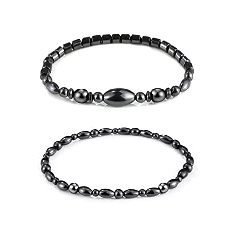 Emibele Magnet Therapy Anklet Hematite Anklet for Men/Women, 2pcs Black Obsidian Beaded Magnetic Anklets Bracelets Stones Anklet Foot Jewelry Cover