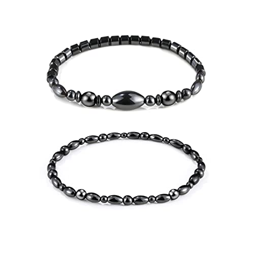 Emibele Bracelets de Cheville Magnétiques, 2 PCS Chaînes de Cheville en Perles d'Hématite, Bijoux Accessoires Élastiques Personnalisé Minimaliste,...
