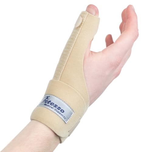 Actesso Tutore Pollice Neoprene - Sollievo Mirato per Dolore, De Quervain, Tendinite, Rizoartrosi, Distorsioni | Supporto Stabilizzante per Pollice e Polso, Uso Giorno e Notte (Mano Sinistro, Beige)